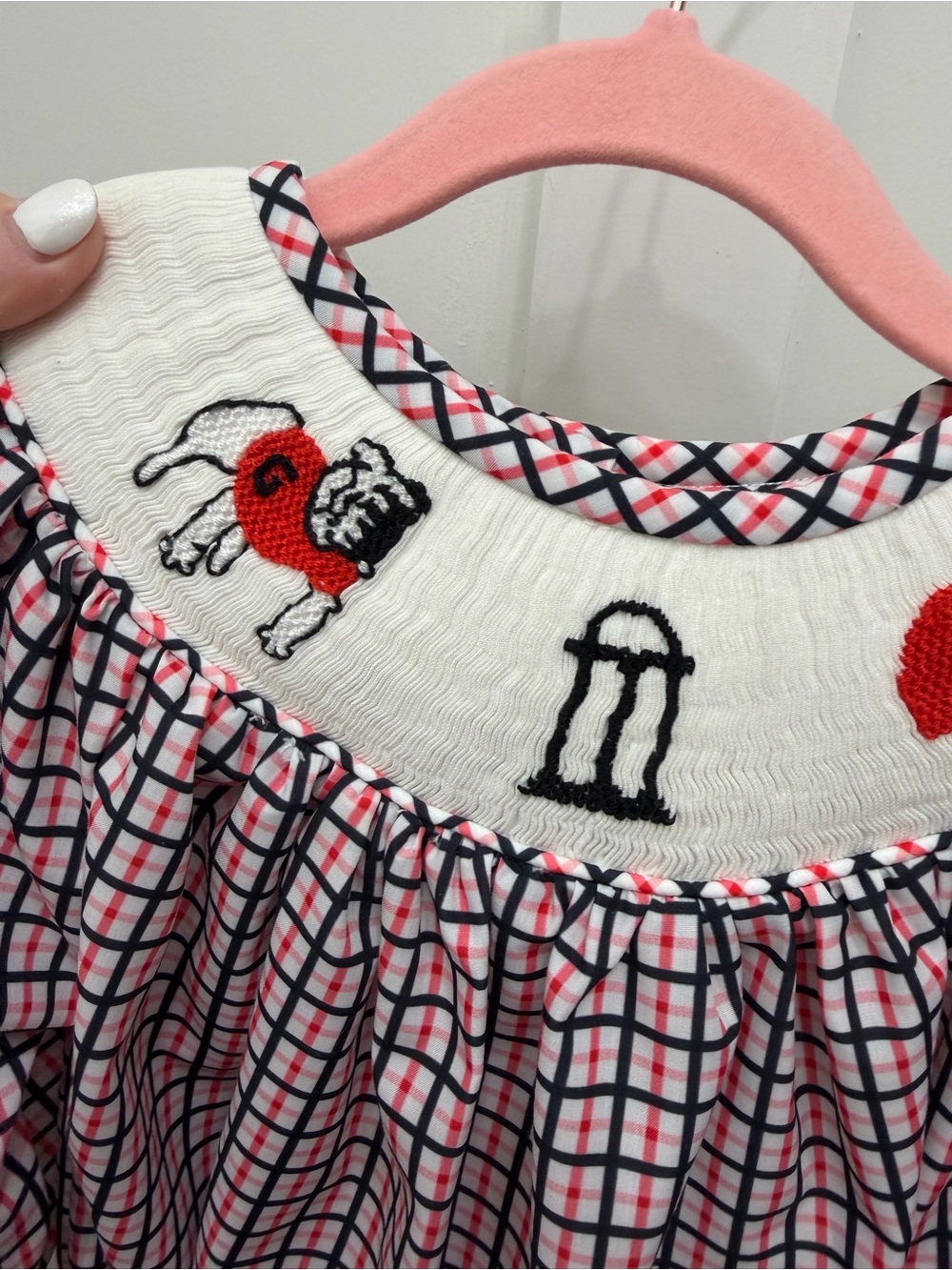 Sew Magnolia Smocks Georgia Bulldogs Smocked Plaid Bubble with Football - Picture 2 of 7